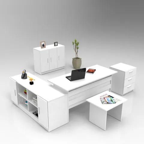 Set mobilier de birou Linta XL, 5 piese, Birou - Biblioteca - Consola - Masa - Rollbox, 140x60x74 cm