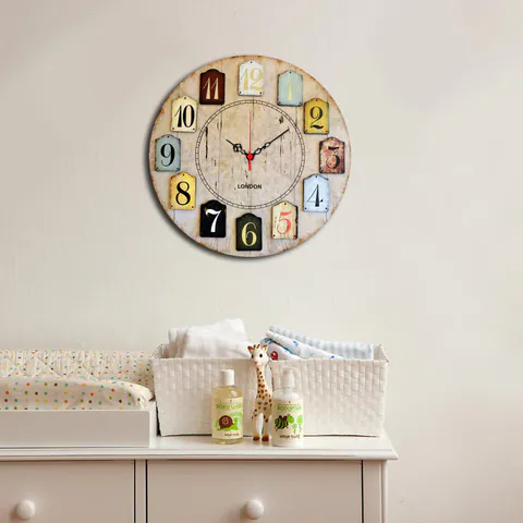 Ceas decorativ din MDF Home Art, Multicolor, 40x40 cm