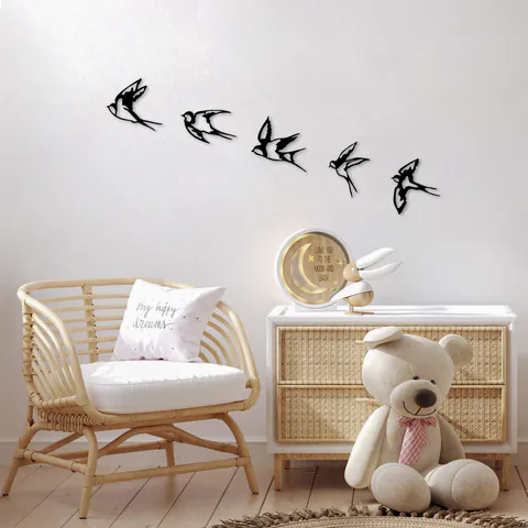 Decoratiune de perete lemn Swallows, Negru, 18x19 cm