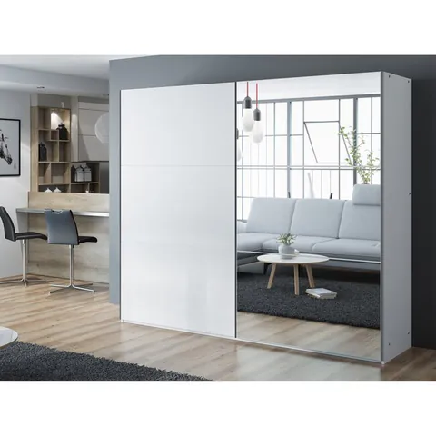 Dulap Vigo cu uși culisante și structură modernă, pal melaminat, 250x65x215 cm, alb