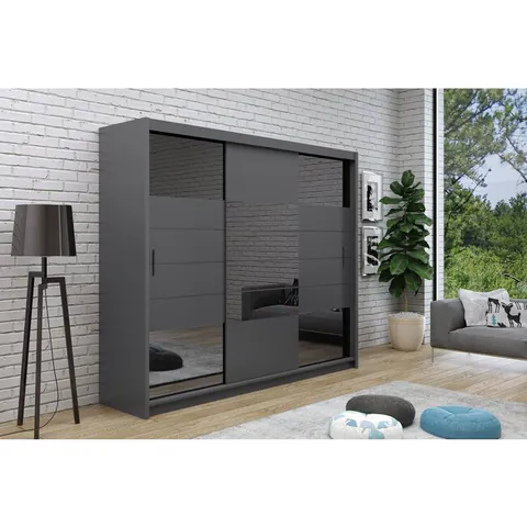 Dulap Aruba 2 cu uși culisante, oglindă mare + design modern, PAL melaminat, 250x61x215 cm, grafit
