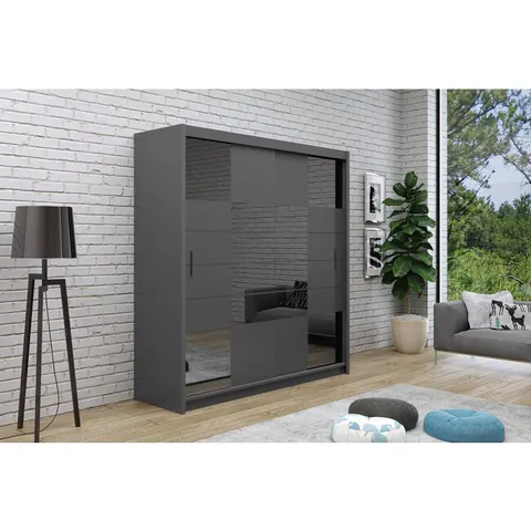 Dulap Aruba 2, cu oglindă integrată, uși culisante + spațiu generos, PAL melaminat, 203x61x215 cm, grafit