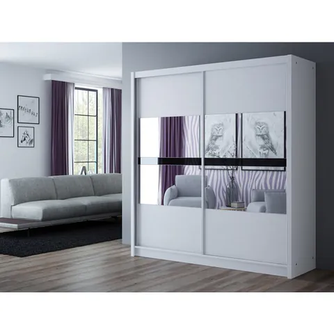 Dulap Batumi cu usi glisante si compartimentare eficienta din PAL, 203x61x215 cm, alb