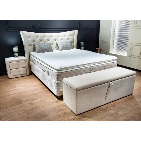 Pat tapițat Lincolin 160x200 cm bej, cu ladă depozitare, design elegant