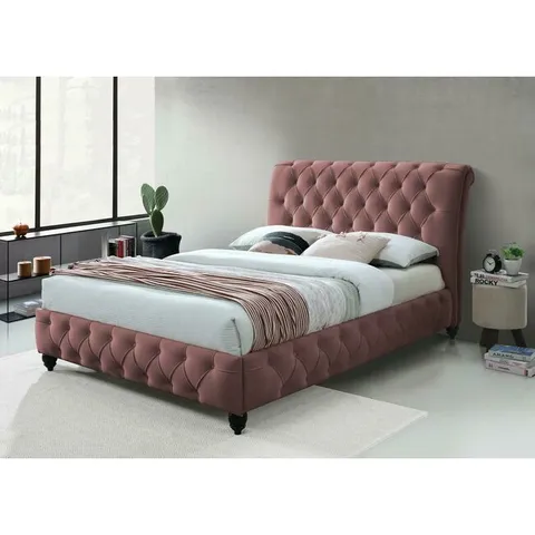 Pat Siena tapițat, cadru rezistent, design modern, 160x200 cm, roz