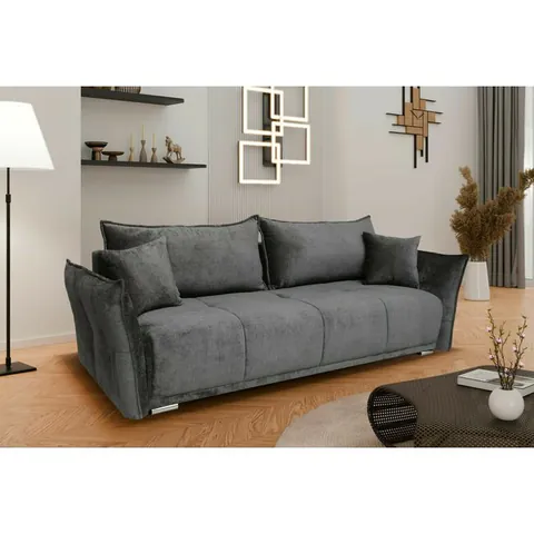 Canapea Vibe, extensibilă cu spațiu de dormit 195x146 cm, structură lemn masiv și PAL, spumă HR și arcuri, stofă kronos 22, 235x104x88 cm, gri