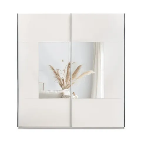 Dulap Boston, design modern cu usi culisante, PAL melaminat, 215x203x65 cm, Alb