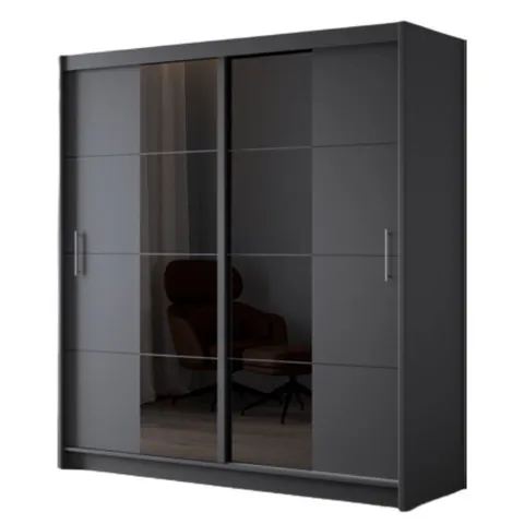 Dulap Porto 2 dulap cu oglinda si usi culisante din pal melaminat cu feronerie de calitate și compartimentare practică, 203x61x215 cm, grafit