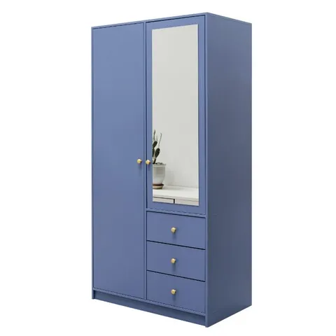 Dulap Siena 2 D2, design modern cu două uși și oglinzi, PAL melaminat, 100x58x200 cm, albastru