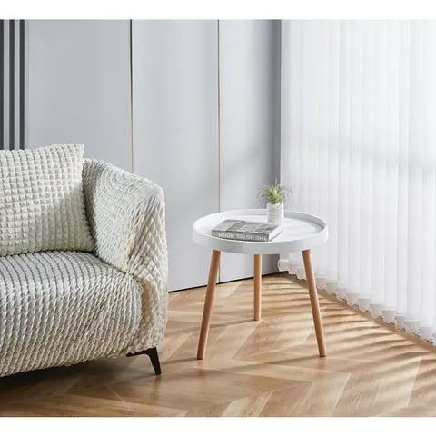 Măsuță de cafea Buzz, design minimalist și modern, blat rotund și cadru stabil, 49.5x44.5 cm, alb/gri