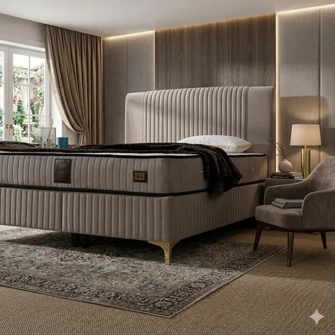 Pat + Saltea gratis Nova, crem - 140x200 cm, lada depozitare, tesatura premium