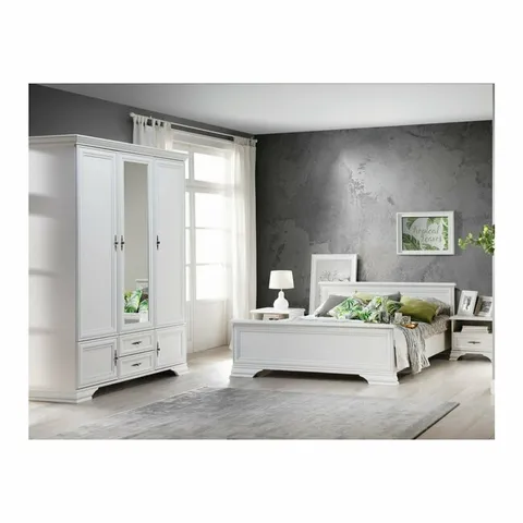 Set dormitor Idento 2 alb alpin, pat 160x200 cm, dulap 3 uși, 2 noptiere, PAL melaminat și MDF, stil clasic