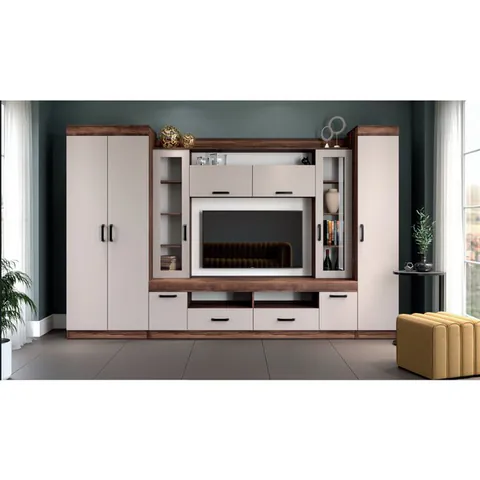 Set living Veronica 302,5x50,5x195 cm, stejar Sonoma, dulap, secțiune TV 120x77,5 cm, rafturi multiple