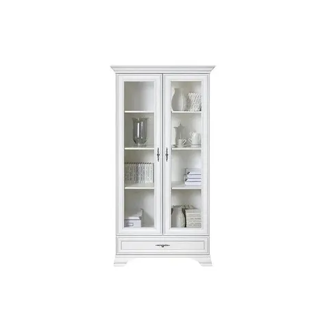 Vitrină Idento REG2W1S, cu sticlă securizată, 2 uși și 1 sertar, MDF și PAL laminat, 99.5x43.5x210 cm, alb alpin