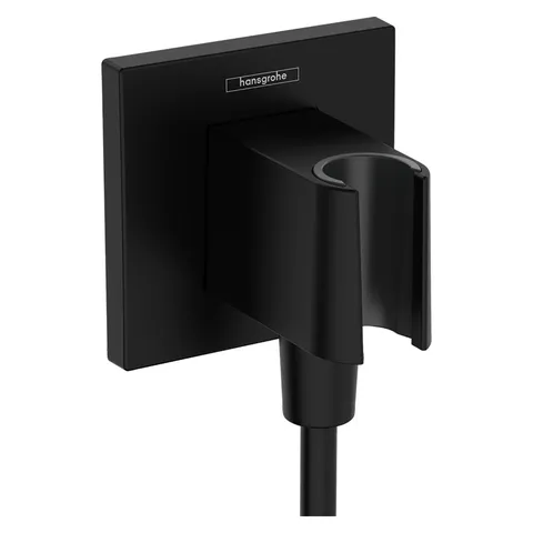 Cot racord, Hansgrohe, FixFit E, cu suport pentru para de dus, negru mat
