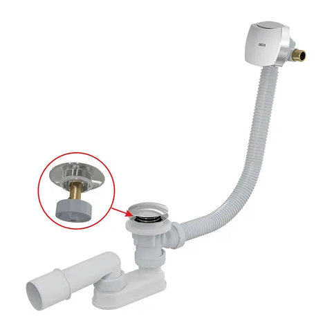 Ventil de cadă click-clack, Alcadrain, cu sifon și preaplin pentru cazi cu pereți groși, crom