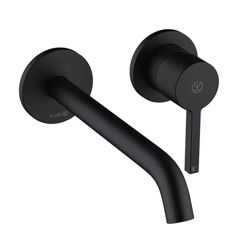 Baterie lavoar cu montaj pe perete, Kludi, Nova Fonte Pura, lungimea pipei 22 cm, negru mat, 202453915