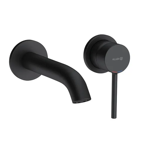 Baterie lavoar, Kludi, Bozz, cu montaj pe perete, negru mat, 18 cm