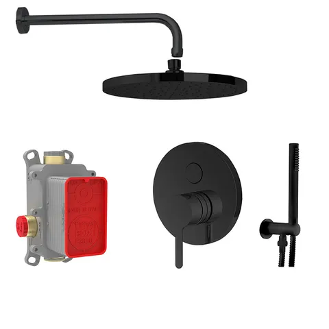 Set de duș, FIMA Carlo Frattini, Snap, cu pălărie și pară de duș cu suport, negru mat, F3119E2RP252S3NS