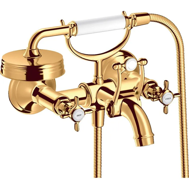 Baterie cada auriu lucios cu para si furtun dus, dubla comanda, Hansgrohe Axor Montreux