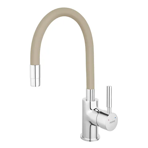 Baterie chiuveta bucatarie cu pipa flexibila bej mat Ferro Zumba