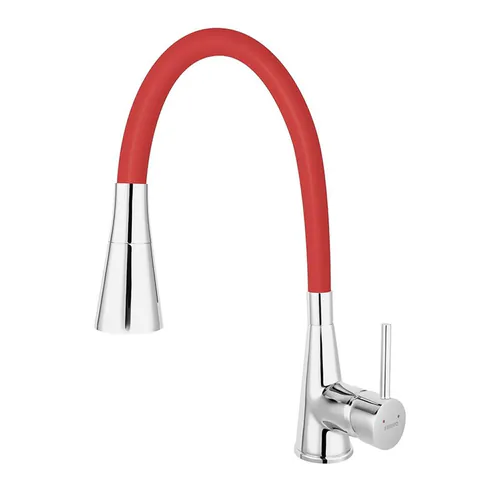Baterie chiuveta bucatarie cu pipa flexibila culoare rosu mat Ferro Zumba II