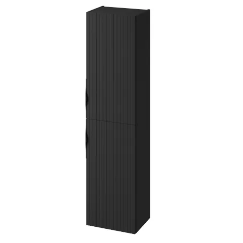 Dulap baie suspendat tip coloana cu o usa riflat, 160 cm, negru mat, MDF, Cersanit Tirso