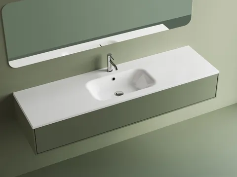 Lavoar baie din compozit 161x46 cm, alb lucios, dreptunghiular, montaj suspendat incastrat Foglia Special 161