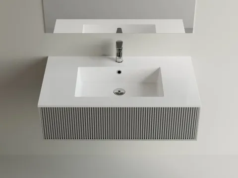 Lavoar baie incastrat din compozit 90x50 cm, alb mat, dreptunghiular Foglia Pure 90