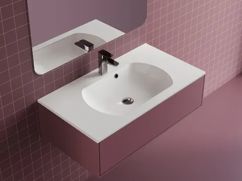 Lavoar incastrat din compozit, 90 x 50 cm, alb lucios, dreptunghiular, Foglia Estella