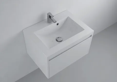 Lavoar baie incastrat 60x45 cm, alb lucios, din compozit, Foglia Yrsa