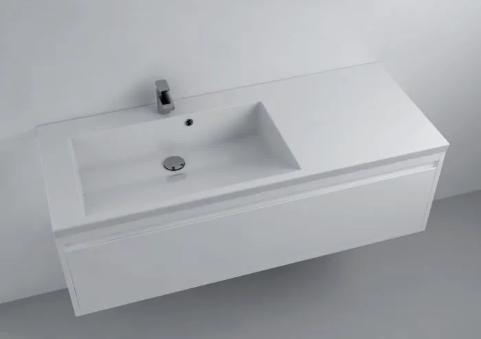 Lavoar incastrat din compozit, 125 x 50 cm, cuva orientata pe stanga, alb lucios, dreptunghiular, Foglia Peggy