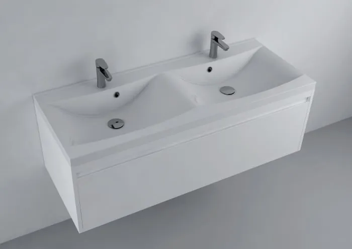 Lavoar incastrat dublu din compozit, 120 x 48 cm, alb lucios, dreptunghiular, Foglia Lucia