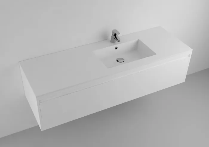 Lavoar incastrat din compozit, 150 x 50 cm, cuva orientata pe dreapta, alb lucios, dreptunghiular, Foglia Lauretta