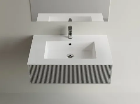 Lavoar baie incastrat din compozit 80x50 cm, alb mat, dreptunghiular Foglia Pure 80