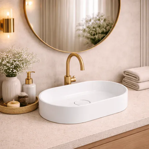 Lavoar compozit cu montare pe blat, 60x38 cm, alb mat, Foglia Terra