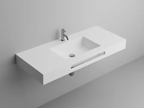 Lavoar din compozit suspendat cu suport prosop, 120 x 50 cm, alb, Foglia Port O