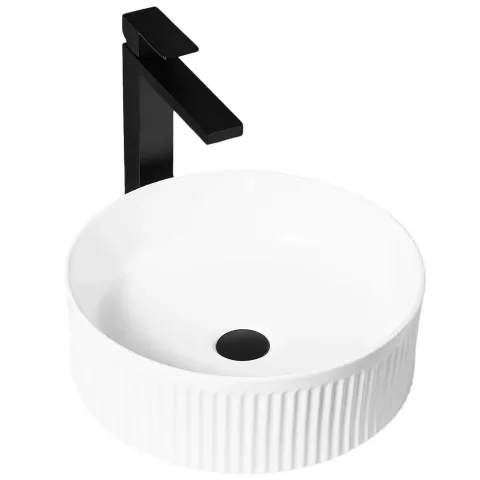 Lavoar pe blat alb lucios, rotund, cu riflaje 3D, Rea Selina