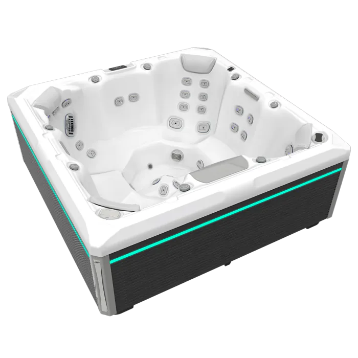 Minipiscina jacuzzi 7 persoane, alb-lucios, 46 jeturi hidromasaj, 215 x 215 cm, WiFi, sistem audio, scara Smart-In, unitate de control: Gecko IN.YE-3, Wellis Mandala Life Premium