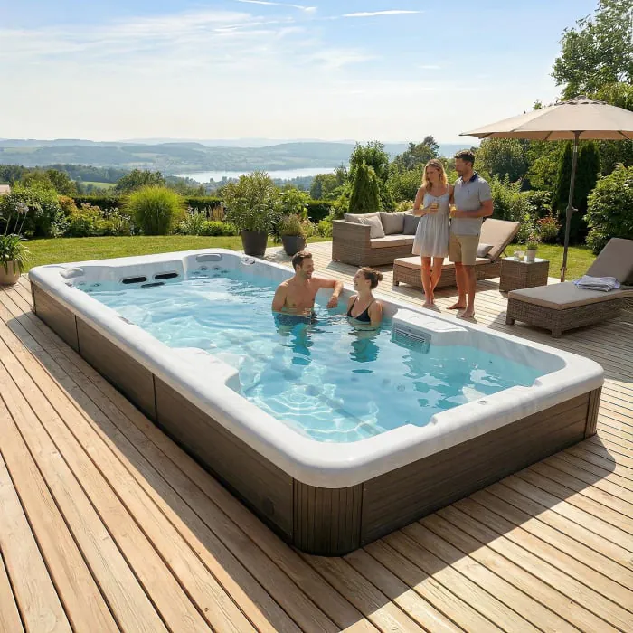 Minipiscina swim spa, ice white, 24 jeturi, iluminare LED, Wellis Amazonas Riverjet Life