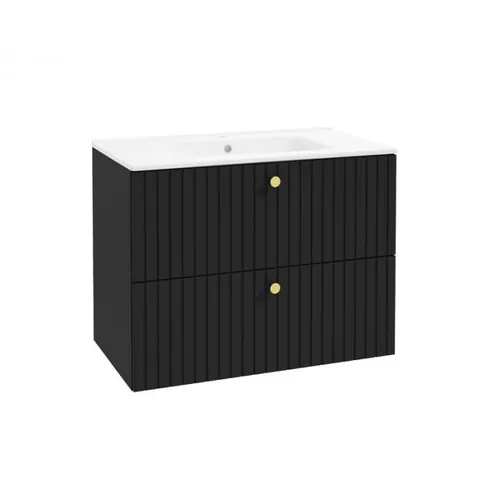 Dulap baie suspendat 80X60 cm pentru lavoar, negru mat, doua sertare softclose Defra Fuego