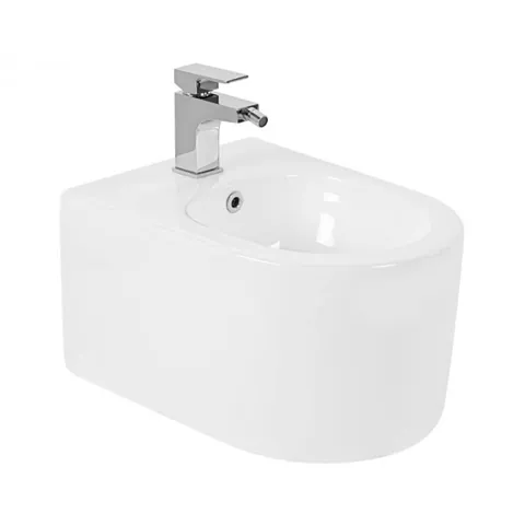 Bideu suspendat compact cu preaplin, alb, Fluminia, ROCO