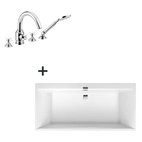 Set cada baie incastrata 190x90 cm VilleroyBoch si baterie cu montare pe cada, crom lucios, Deante Temisto