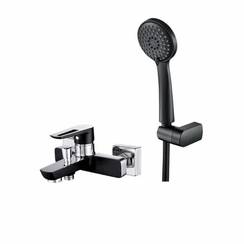 Set de dus Deante Boro cu para 3 functii, furtun, suport fix negru mat si baterie cada negru crom lucios, Cersanit Mille