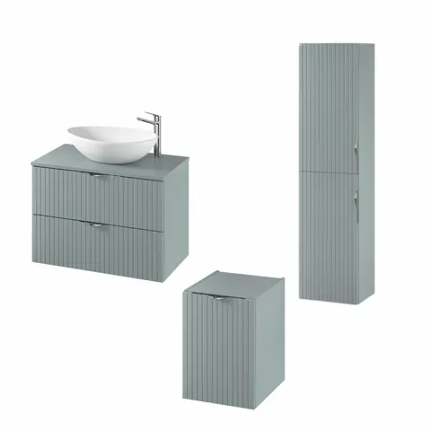 Set dulap baie suspendat 2 sertare cu blat inclus, dulap baie suspendat si dulap baie tip coloana, culoare fiord mat, MDF,Cersanit Tirso