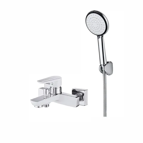 Set dus crom lucios cu para dus 6 functii si furtun Deante Boro si baterie cada, alba, cu finisaj crom lucios, Cersanit Mille