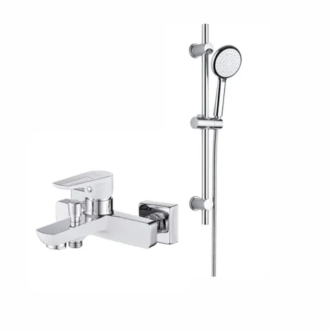 Set dus cu bara, furtun, para dus cu 6 functii Deante Boro si baterie cada alb crom cu finisaj lucios, Cersanit Mille