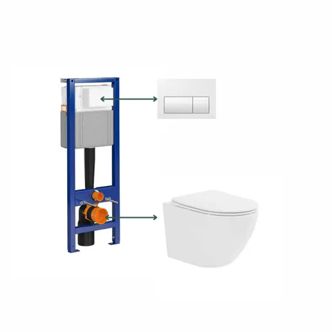 Set vas wc suspendat, tornado, alb, cu capac softclose, Fluminia Ricci cu rezervor incastrat si clapeta de actionare rezervor wc alb Cersanit Presto II