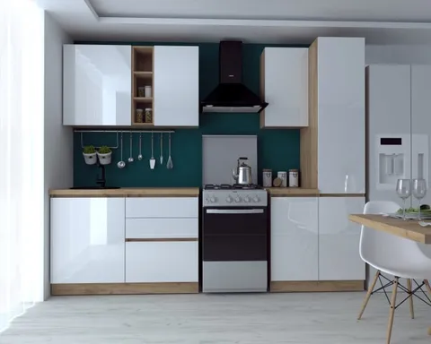 Bucatarie Chelsea Stejar K003 Alb 200x60x215 cm