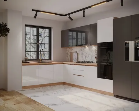 Bucatarie Chelsea Colt V2 Gri Antracit Alb Stejar K003 221 300x60x200 cm